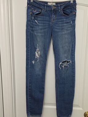 Hollister Women's Distressed Skinny Jeans - Dark Blue